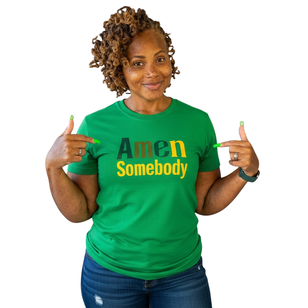 Theresa Y. Brown wearing an Amen Somebody shirt